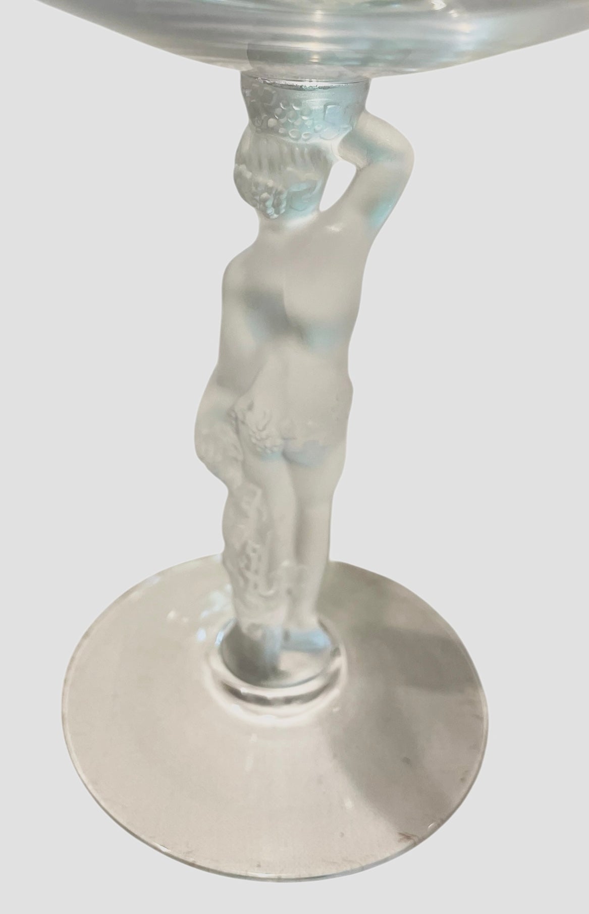Pair of Bayel Crystal Bacchus Figural Frosted Champagne Glasses