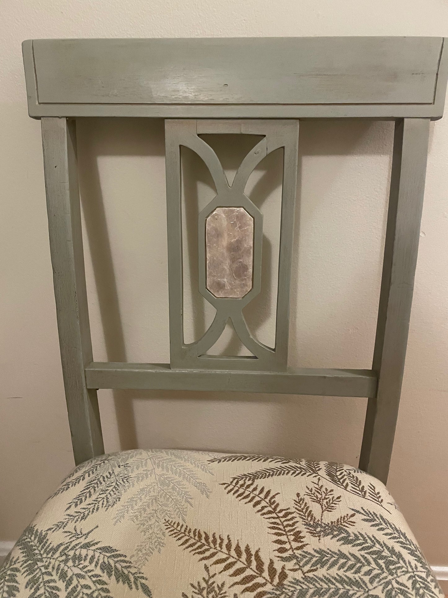 Handpainted Neutral Green Accent Chair w/Upholstered Seat