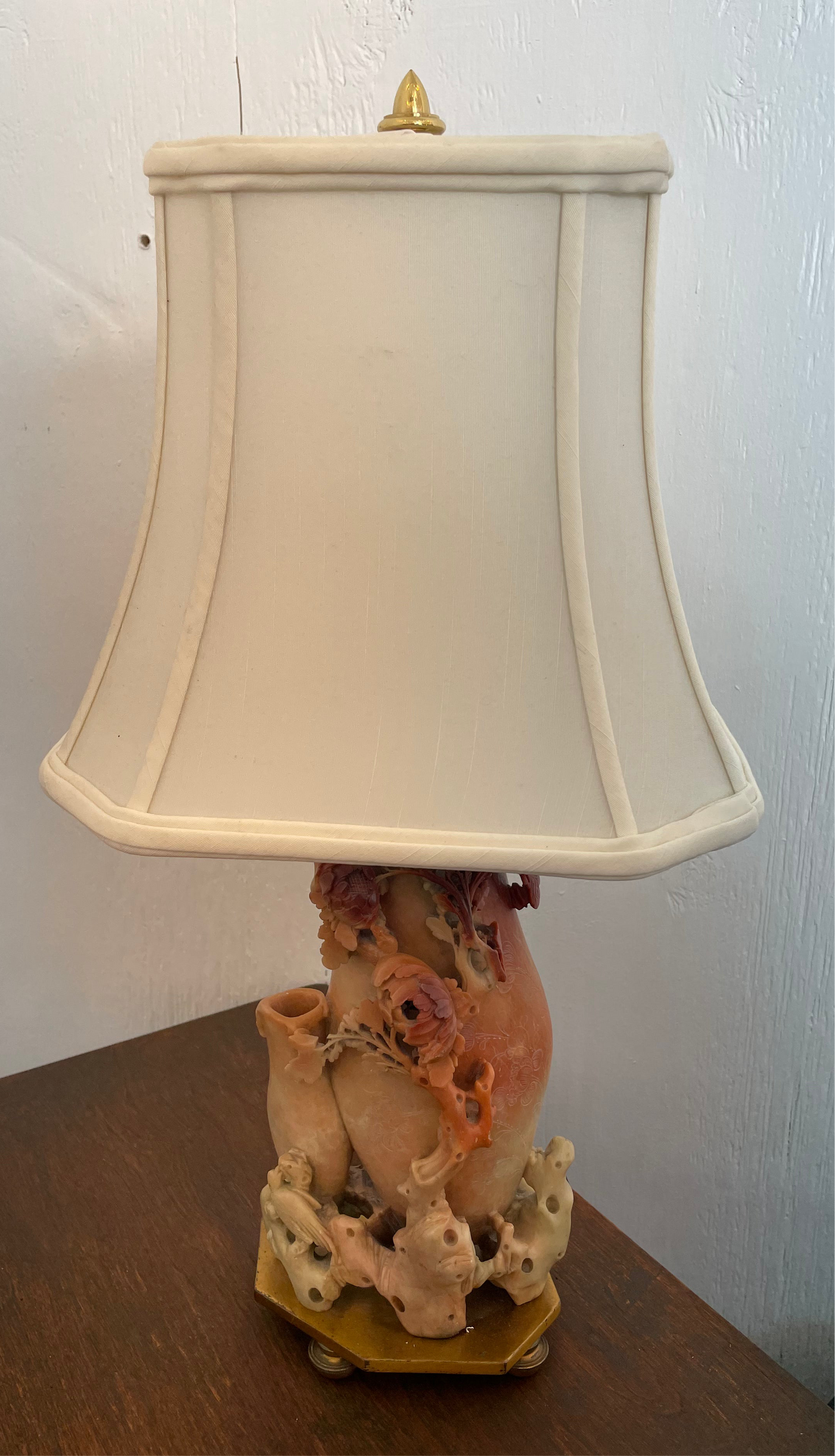 Vintage Asian Carved Soapstone Table Lamp