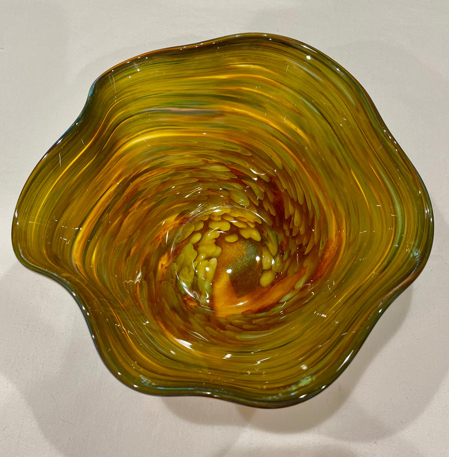 Handblown Wavy Edge Art Glass Bowl