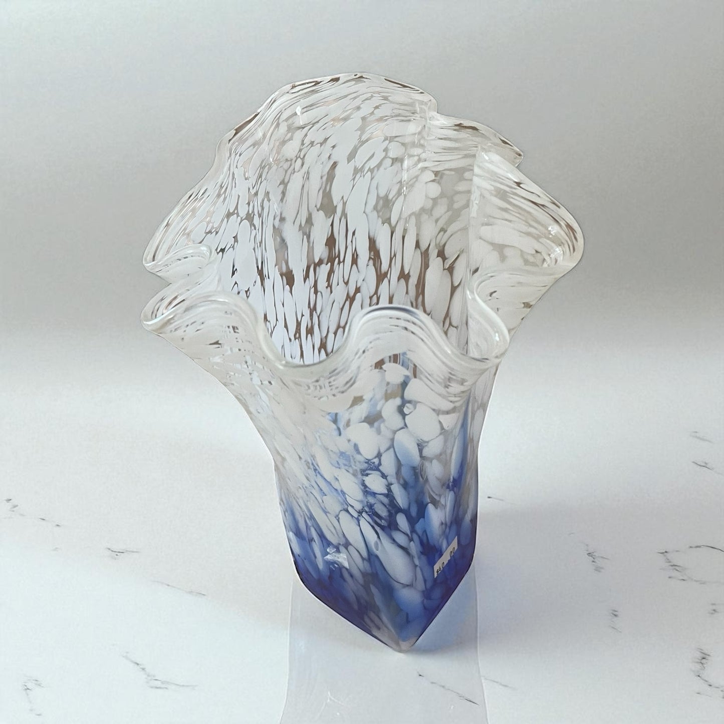 Hand Blown Blue & White Art Glass Vase
