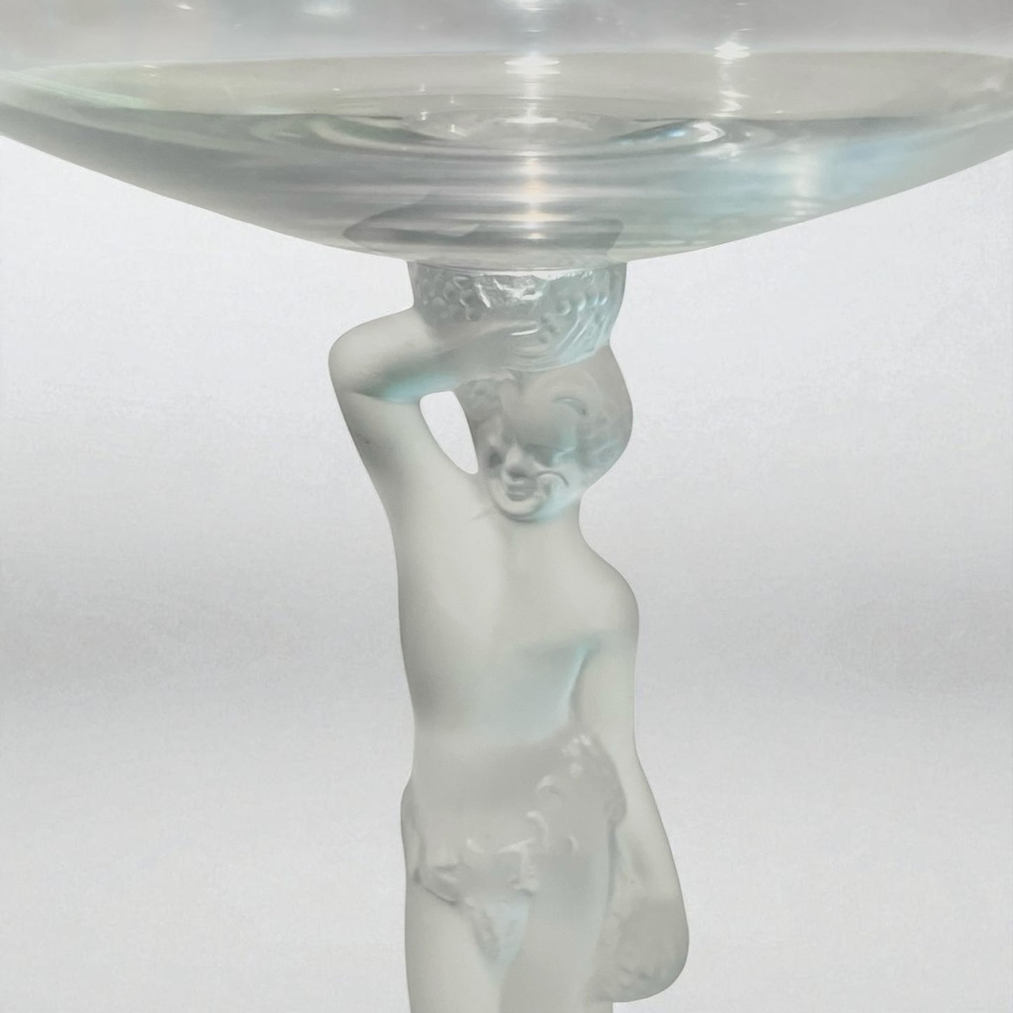 Pair of Bayel Crystal Bacchus Figural Frosted Champagne Glasses