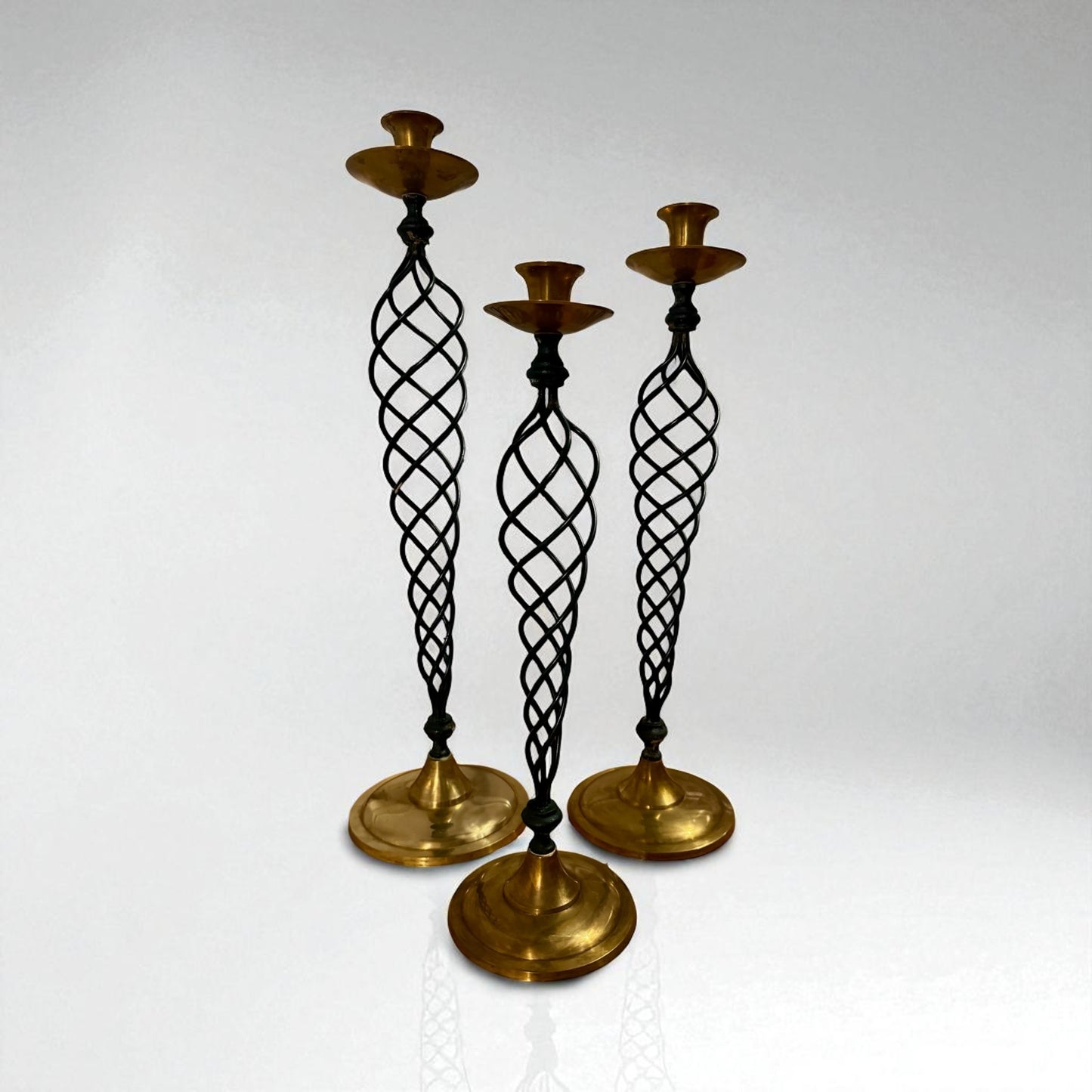 SET of 3 Wrought Iron Green Spiral Candle Holders
