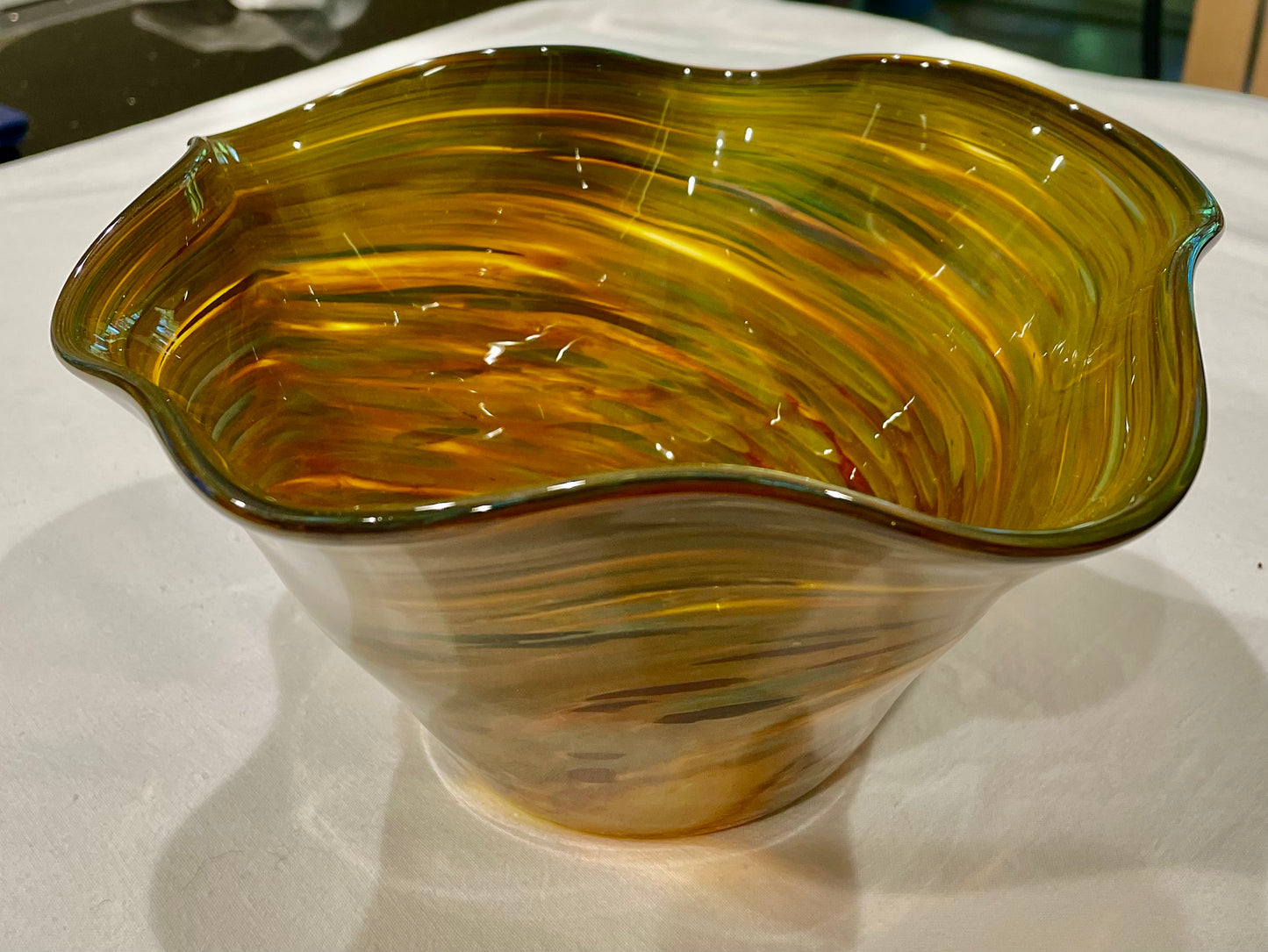 Handblown Wavy Edge Art Glass Bowl