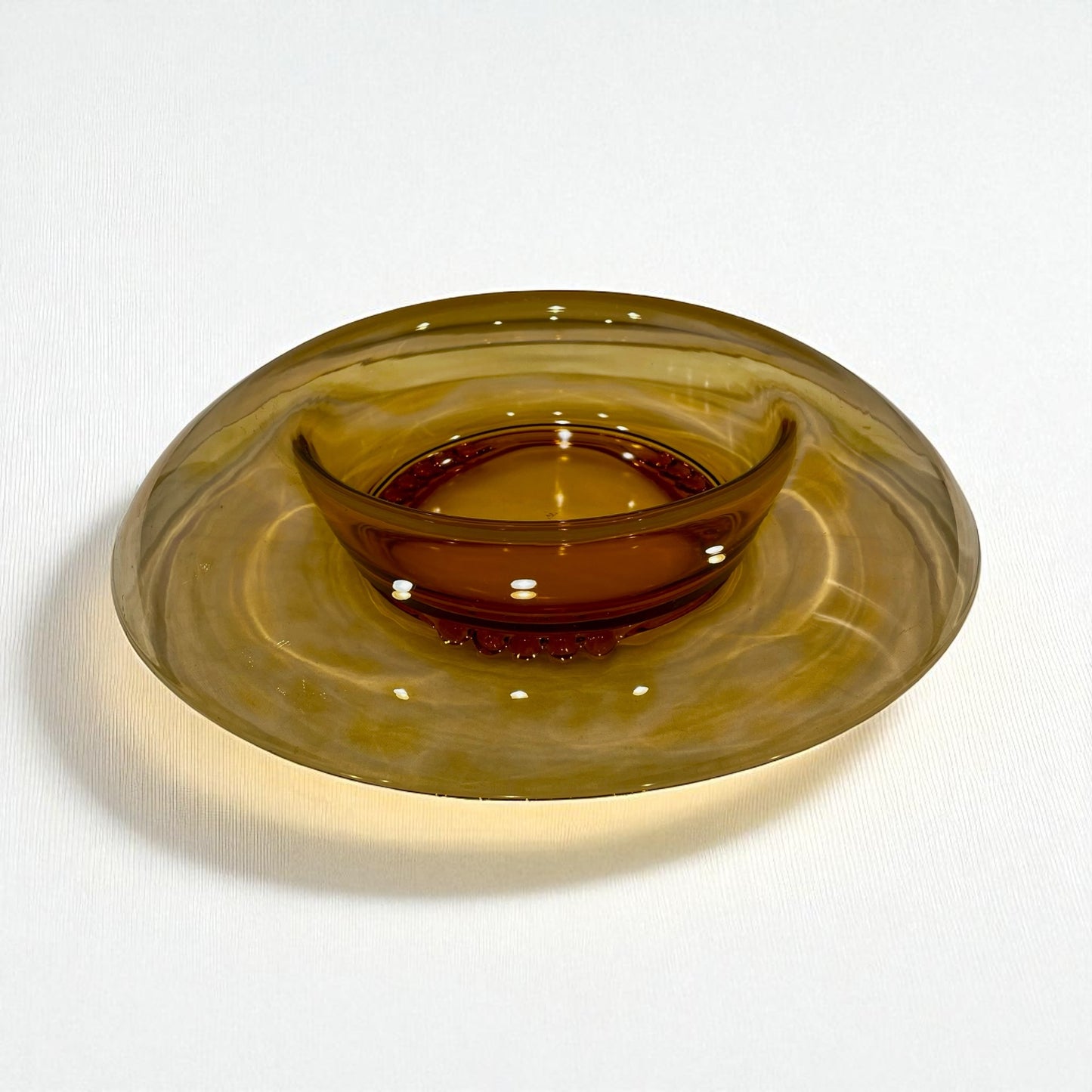 Vintage Amber Glass Rolled Edge Round Console Dish