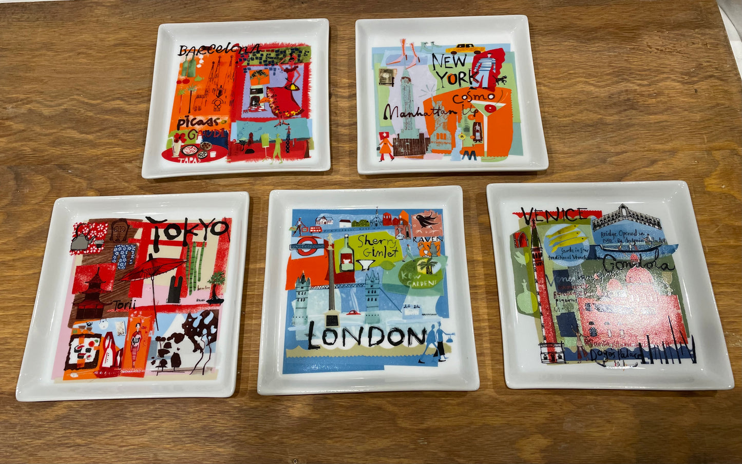 Crate & Barrel Global Cities Square Cocktail Appetizer Plates