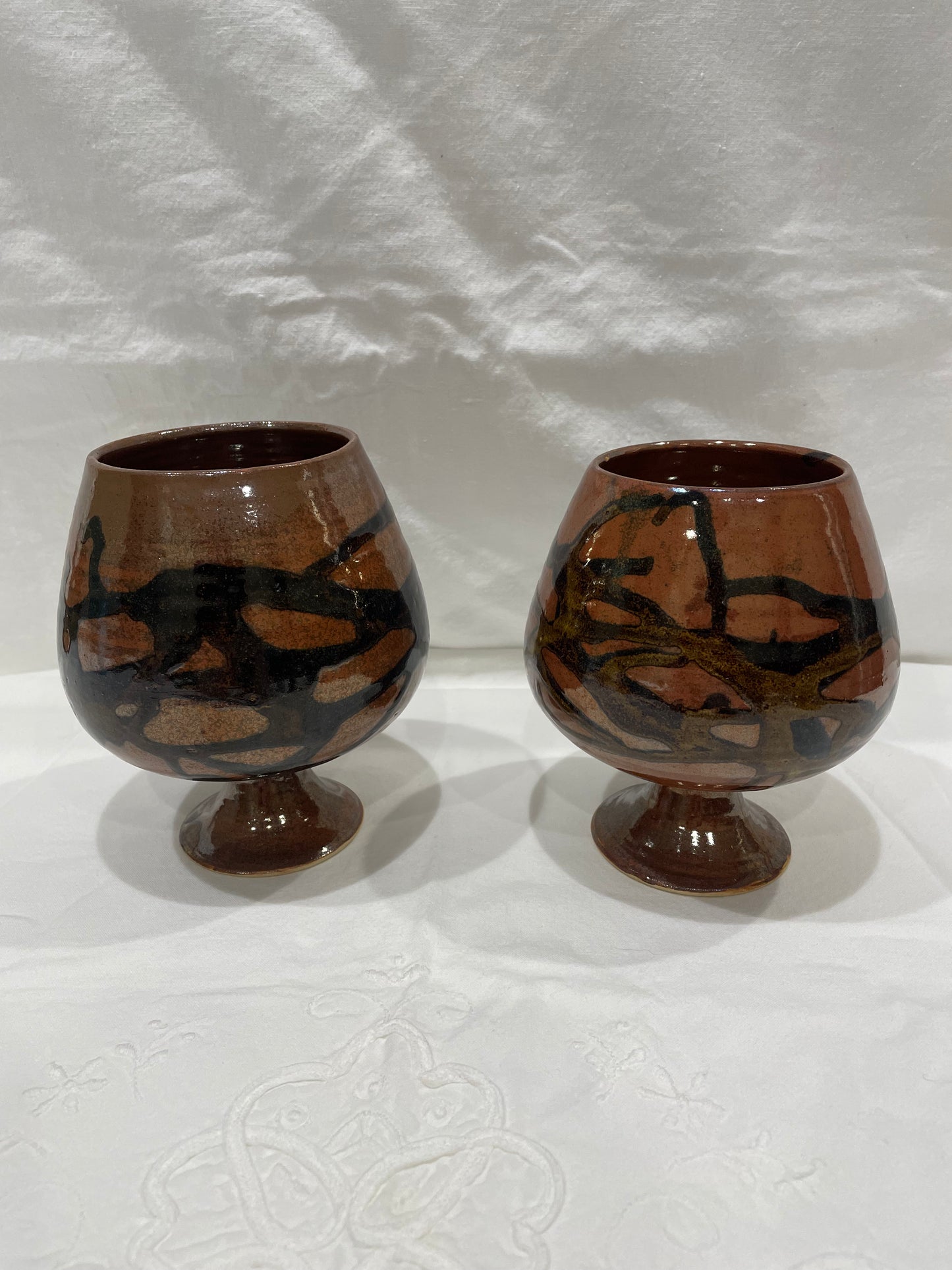 Pair of Glazed Pottery Snifters