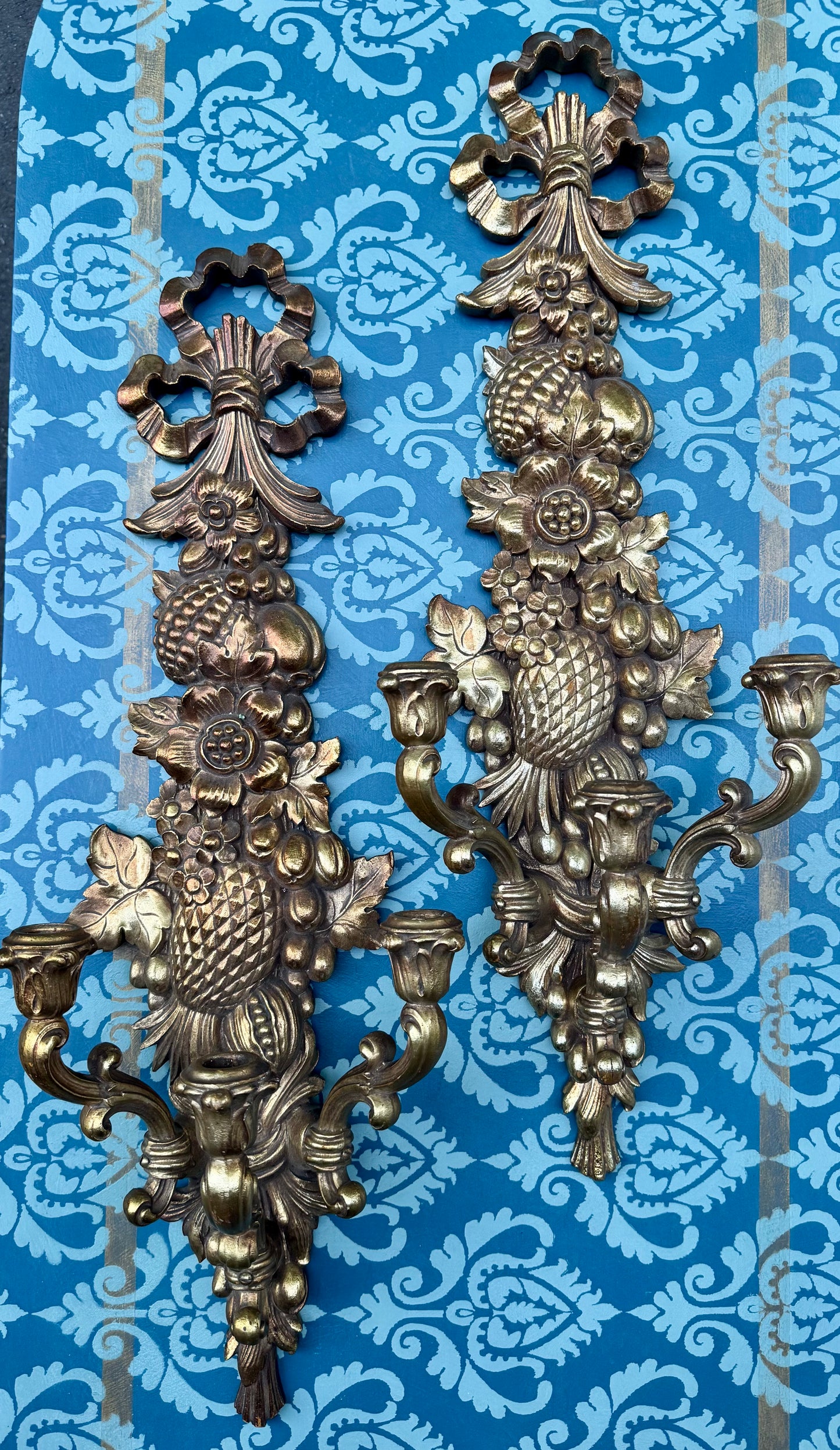 Pair VTG Syroco Wall Sconce Candleholders Hollywood Recency Style