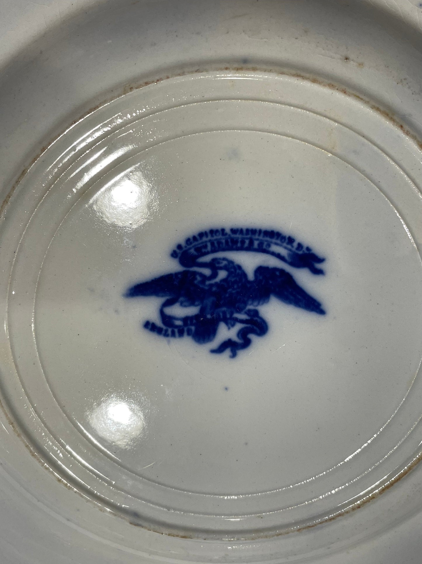 Antique W. Adams Flow Blue Plate, US Capitol