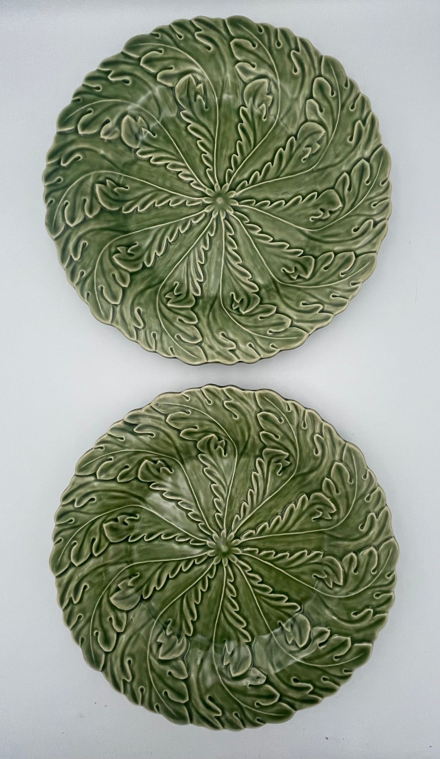Pair of Bordallo Pinheiro Majolica Pinwheel Cabbage Leaves Plates