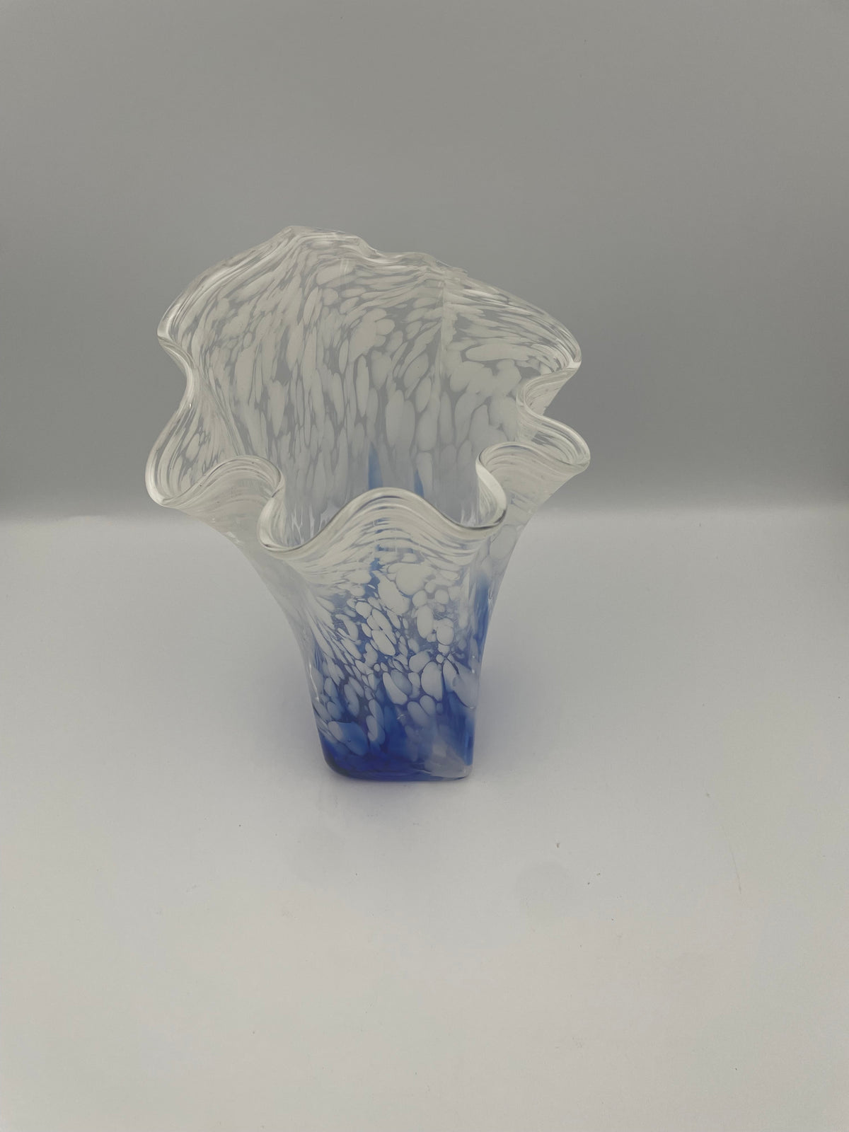 Hand Blown Blue & White Art Glass Vase