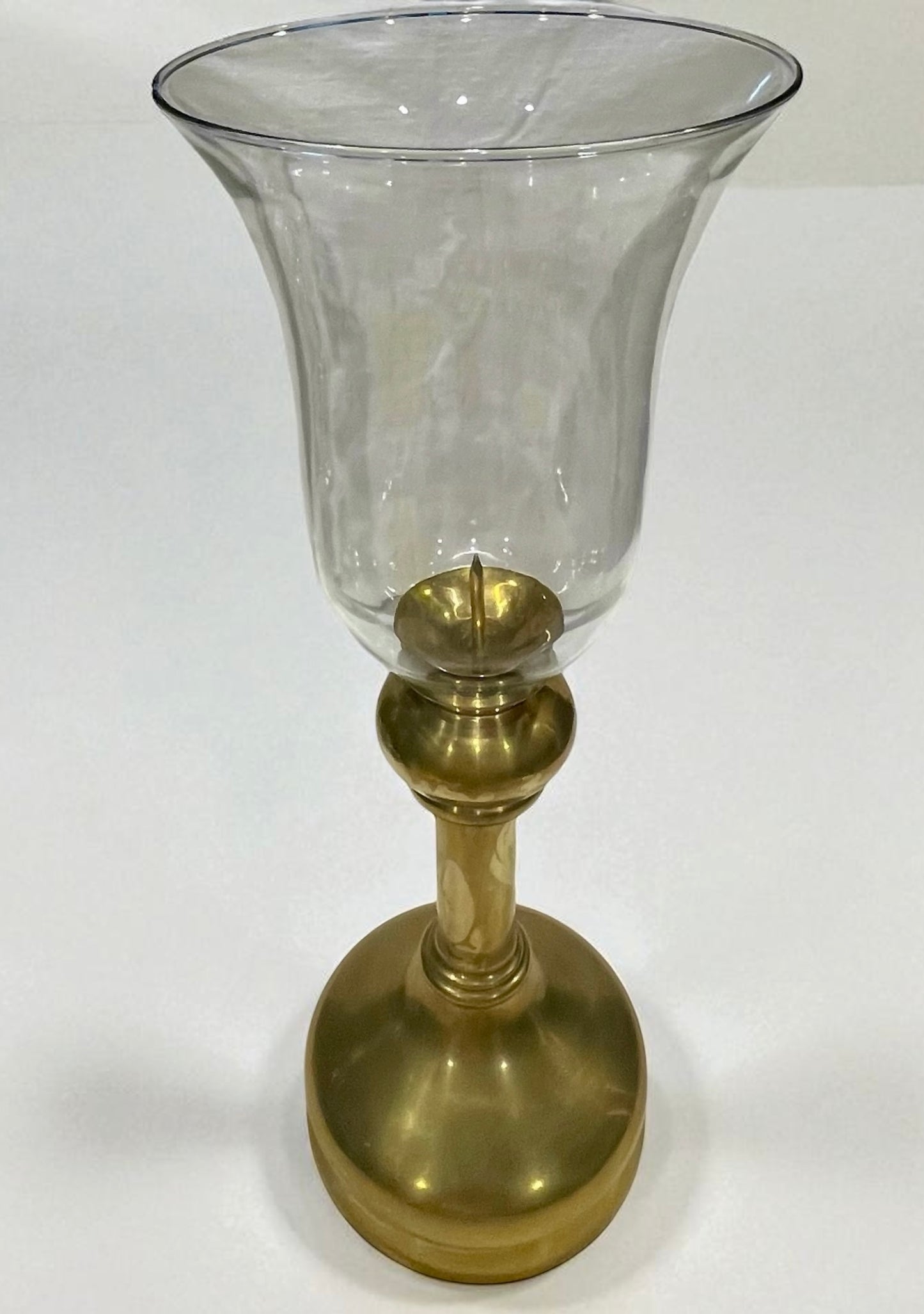 Vintage X-Large Brass Candleholder W/ Bell-Shaped Hurricane Glass