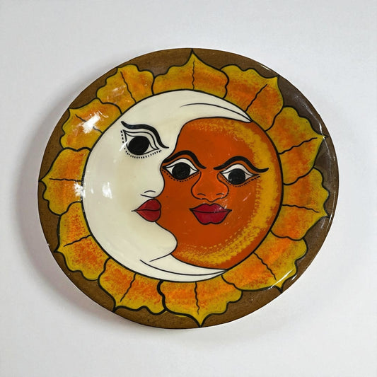 Round Decorative Dish W/ Moon & Sun Faces