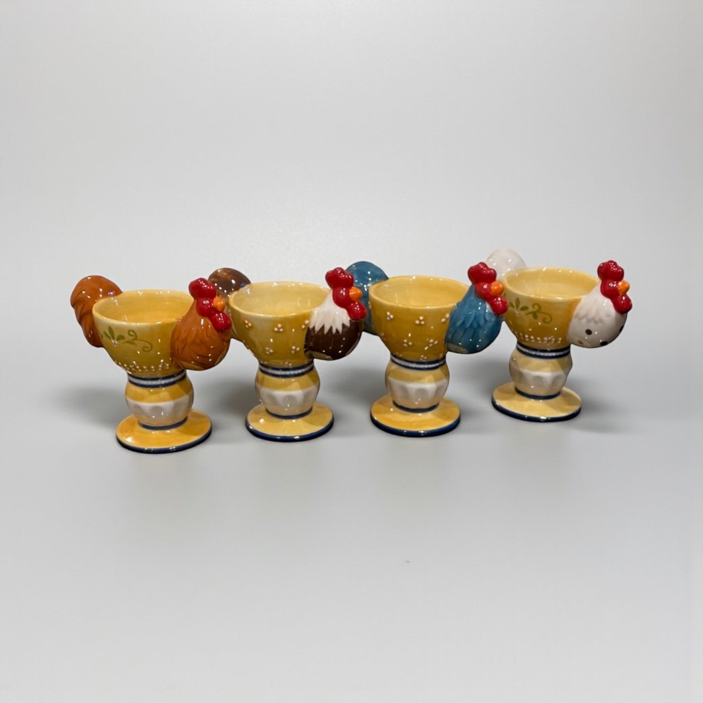 Set of 4 Italian ceramic rooster egg cups