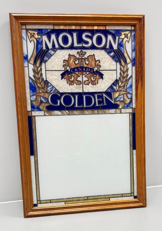 Vintage Molson Golden Stained Glass Menu Board Bar Sign, 29" x 19"
