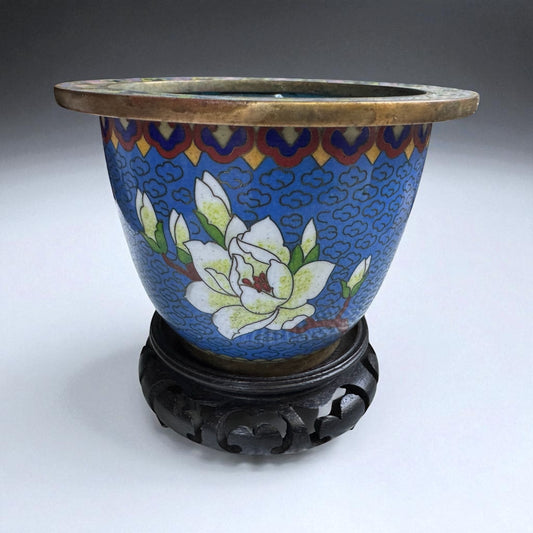 Small Asian Style Planter w/Wooden Base