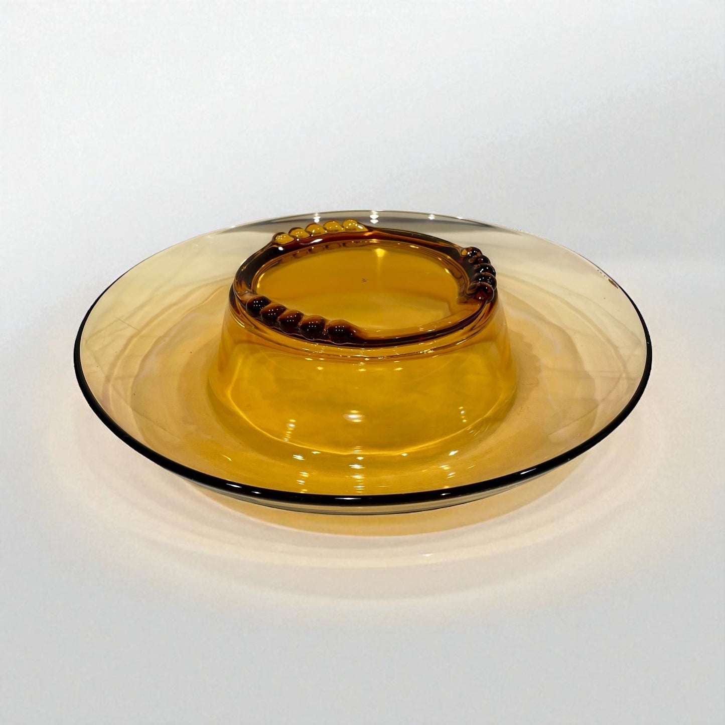 Vintage Amber Glass Rolled Edge Round Console Dish