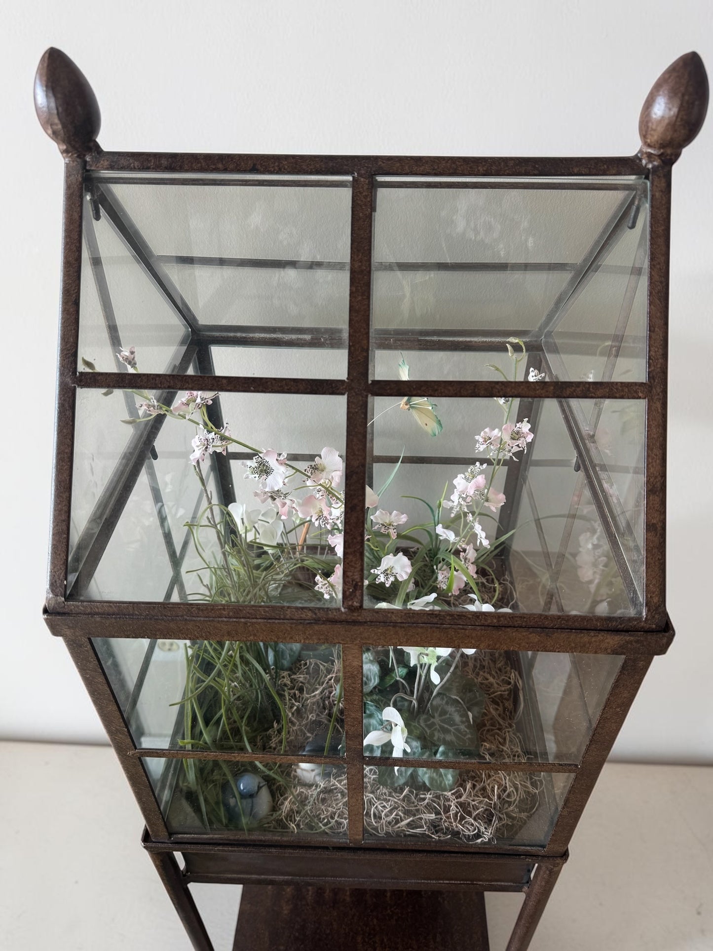 Vintage Glass and Metal Freestanding Case Terrarium