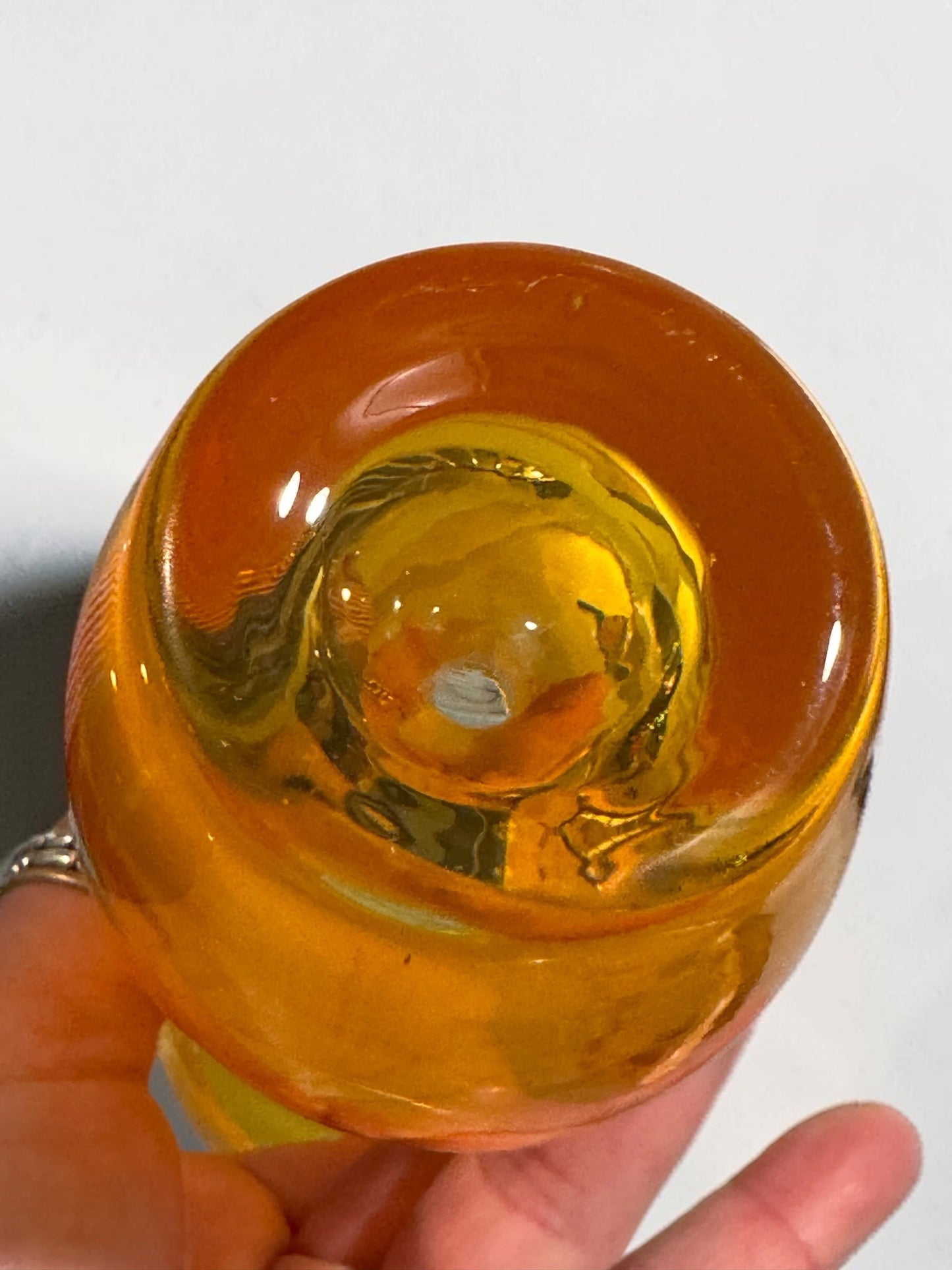 Vintage Amber Art Glass Hourglass Vase — 10"H MCM Blenko-Style Tangerine, Sculptural Statement Piece