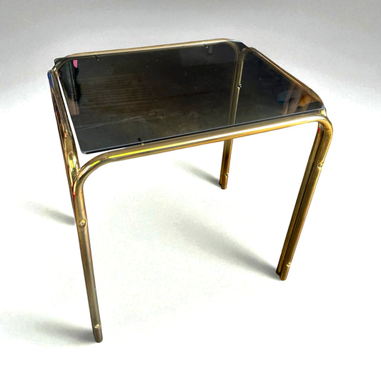 VTG Petite Brass Side Table w/Smoked Glass Top