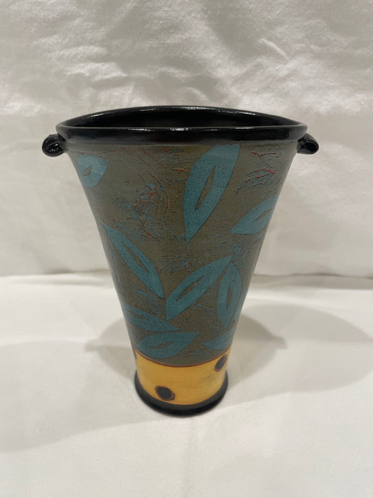 Handmade Multicolor Pottery Vase, Signed