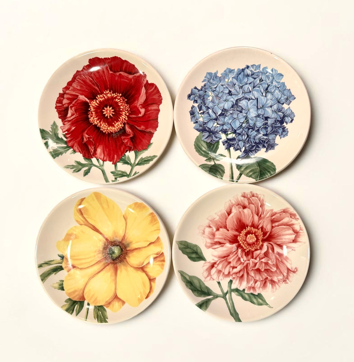 Set of 4 Botanical Floral Appetizer Plates