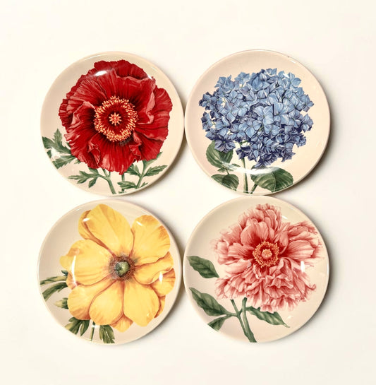 Set of 4 Botanical Floral Appetizer Plates