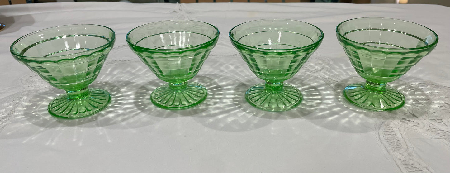 Vintage Green Glass Dessert Glasses