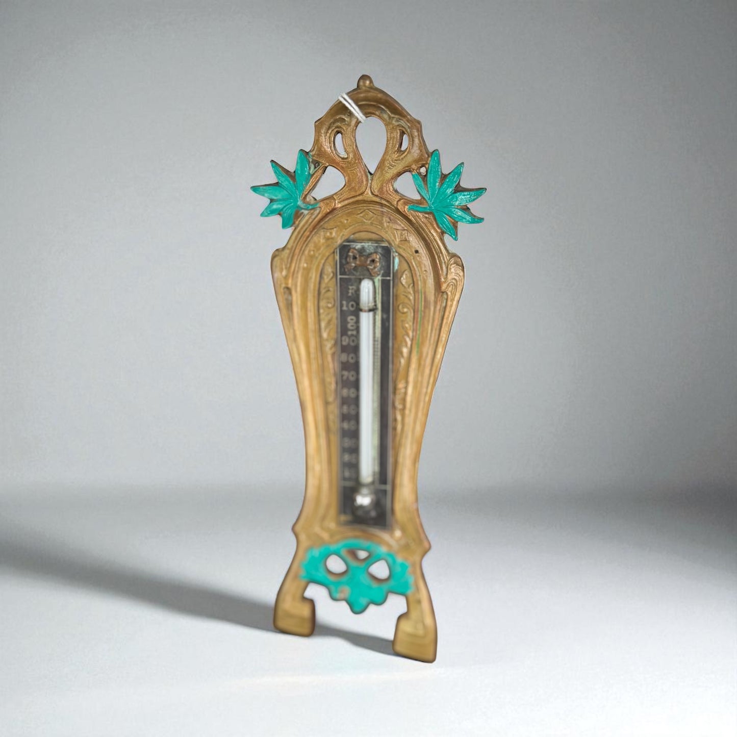 Vintage Art Nouveau Gilded Metal Thermometer