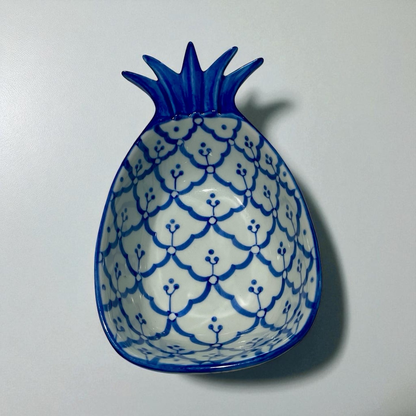Chinoiserie Blue & White Ceramic Pineapple Snack Bowl/Dish