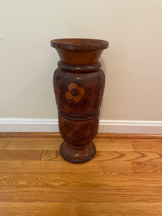 Hand Carved Wooden Vase