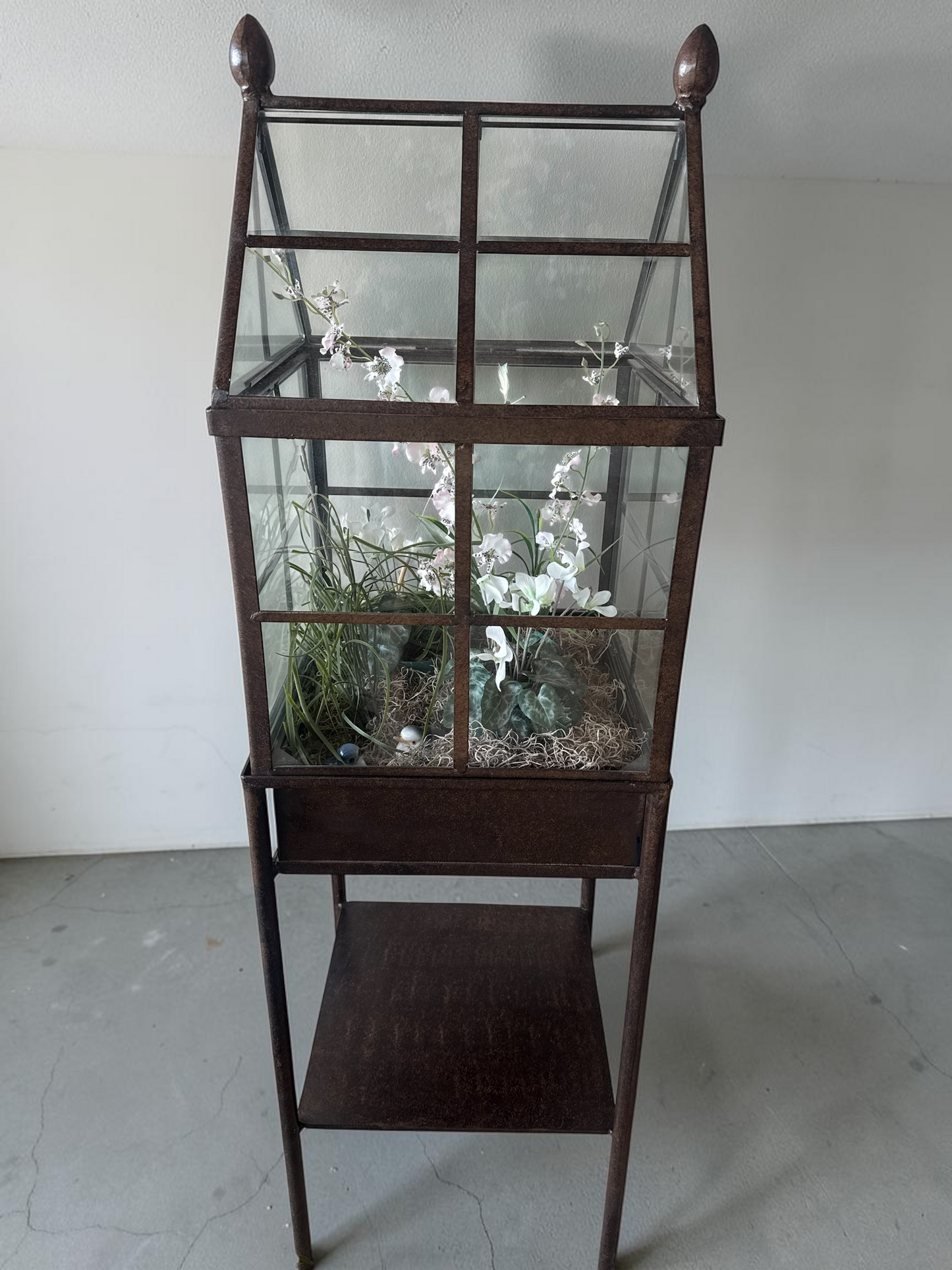 Vintage Glass and Metal Freestanding Case Terrarium