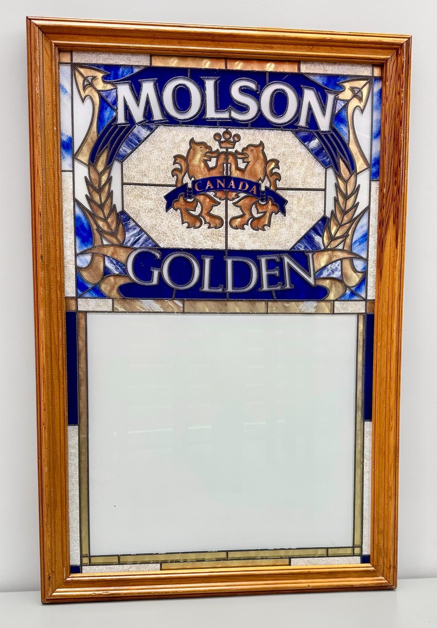 Vintage Molson Golden Stained Glass Menu Board Bar Sign, 29" x 19"