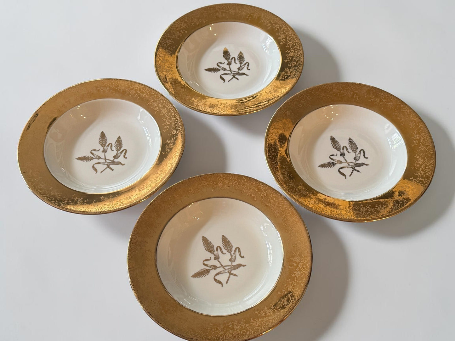 Royal Castle Gold Rim Wheat Pattern Soup Bowls, Set of 4, 8"