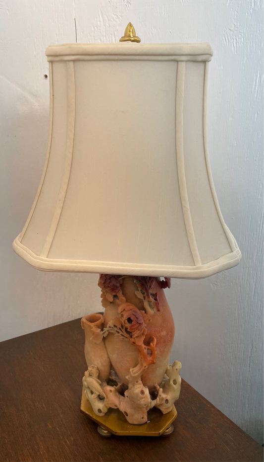 Vintage Asian Carved Soapstone Table Lamp