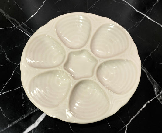 Large White Ceramic Oyster Plate | 6-Well | 10.25" Diameter | Coastal Serveware
