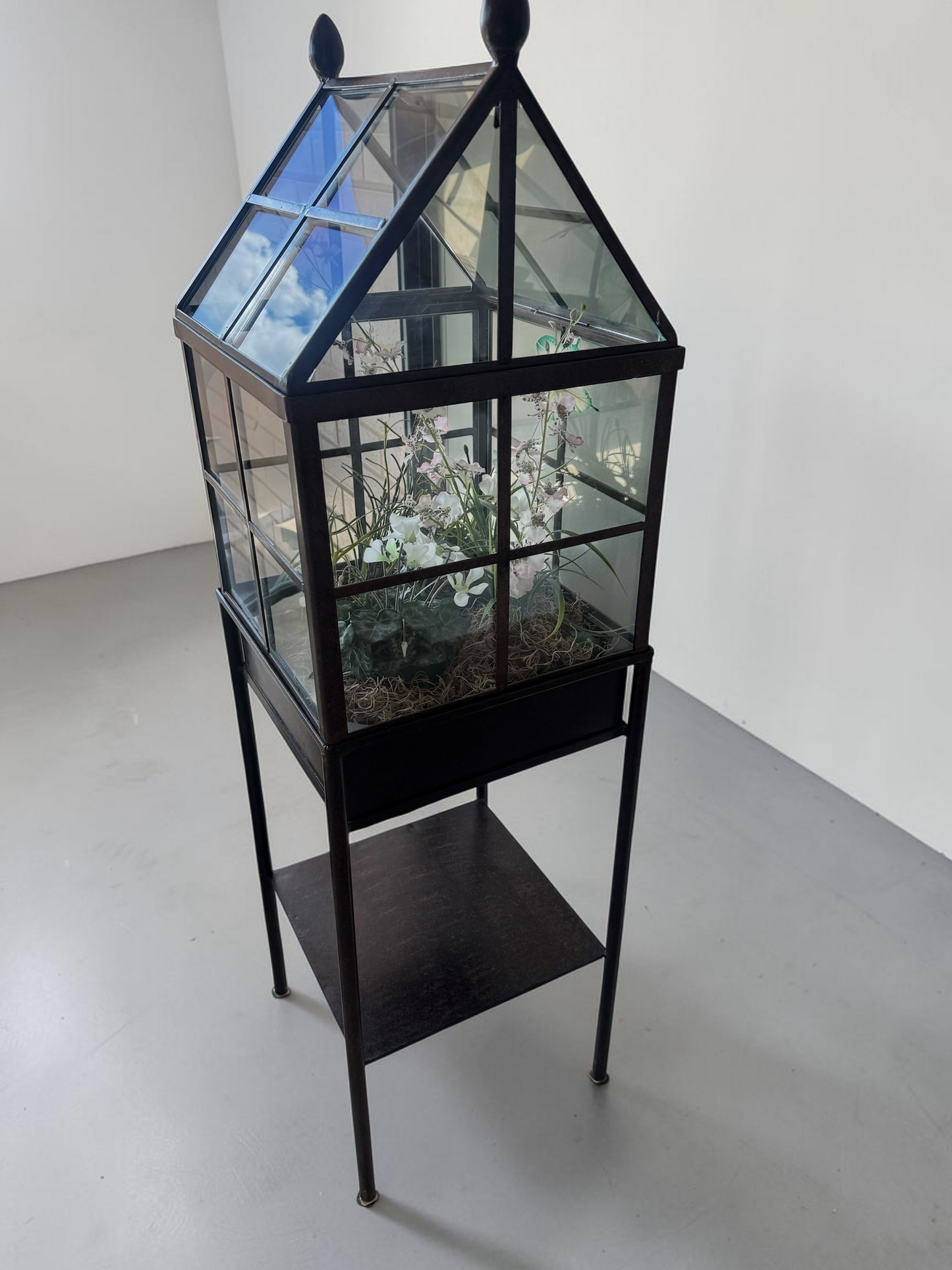 Vintage Glass and Metal Freestanding Case Terrarium