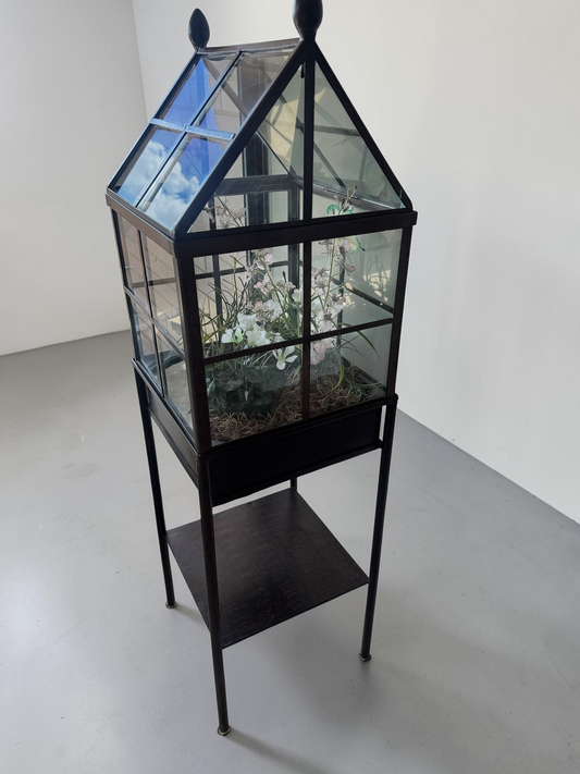 Vintage Freestanding Glass and Metal Case Terrarium — Optional Vintage Contents Included