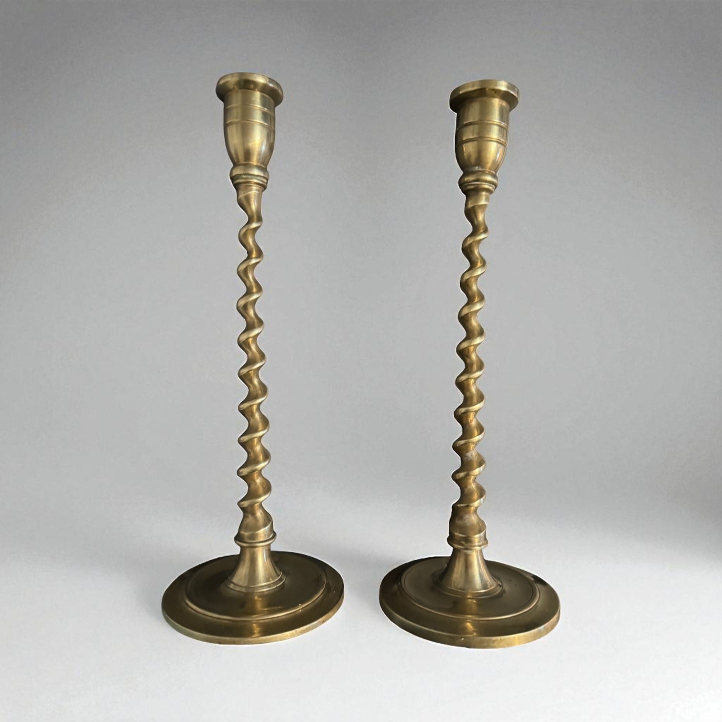 Pair Barley Twist Brass Candle Holders