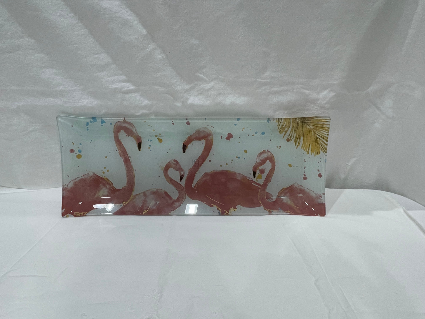 Prima Glass Tray w/ Flamingos