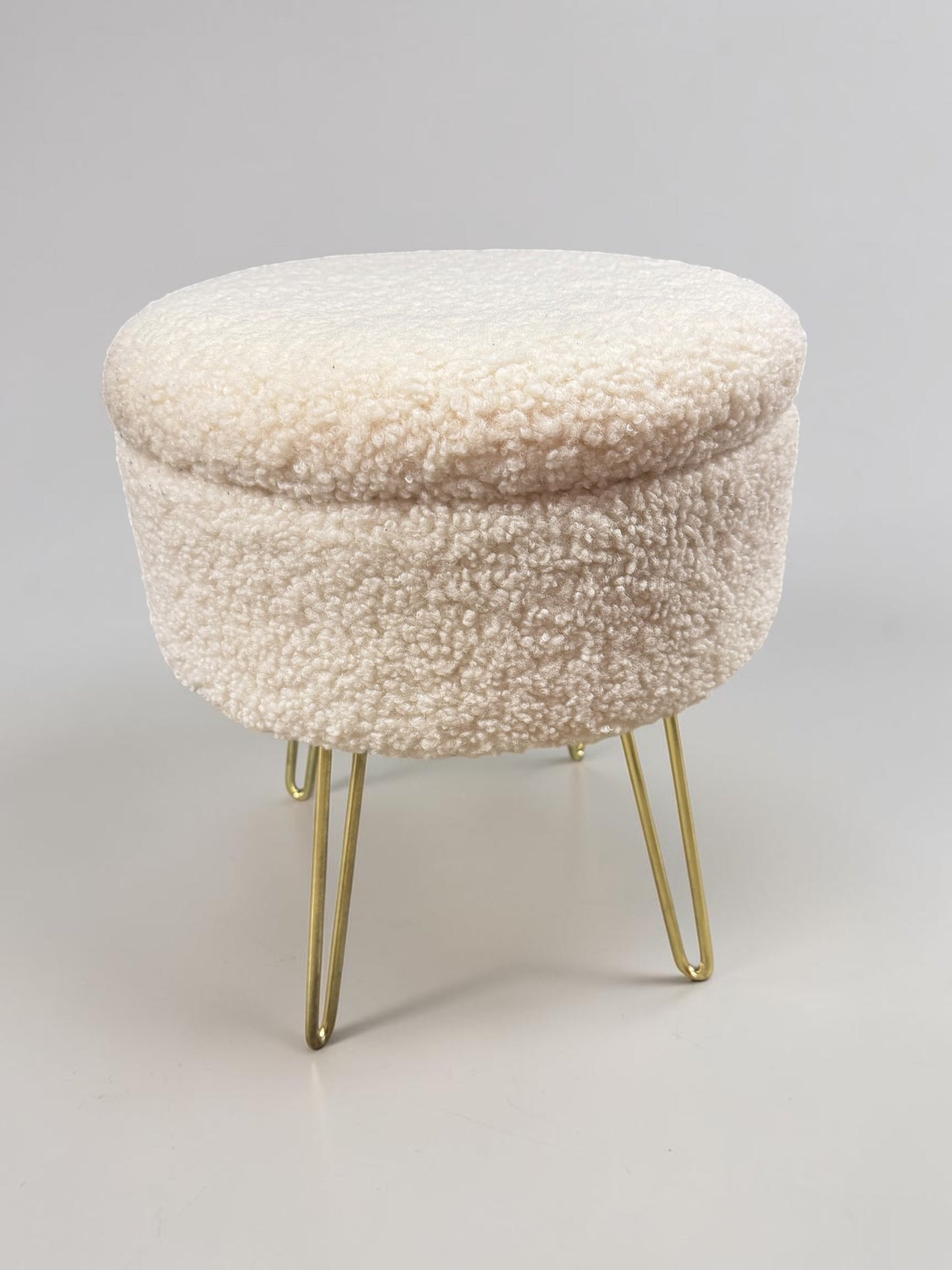 Faux Sherpa Storage Ottoman with Hairpin Legs