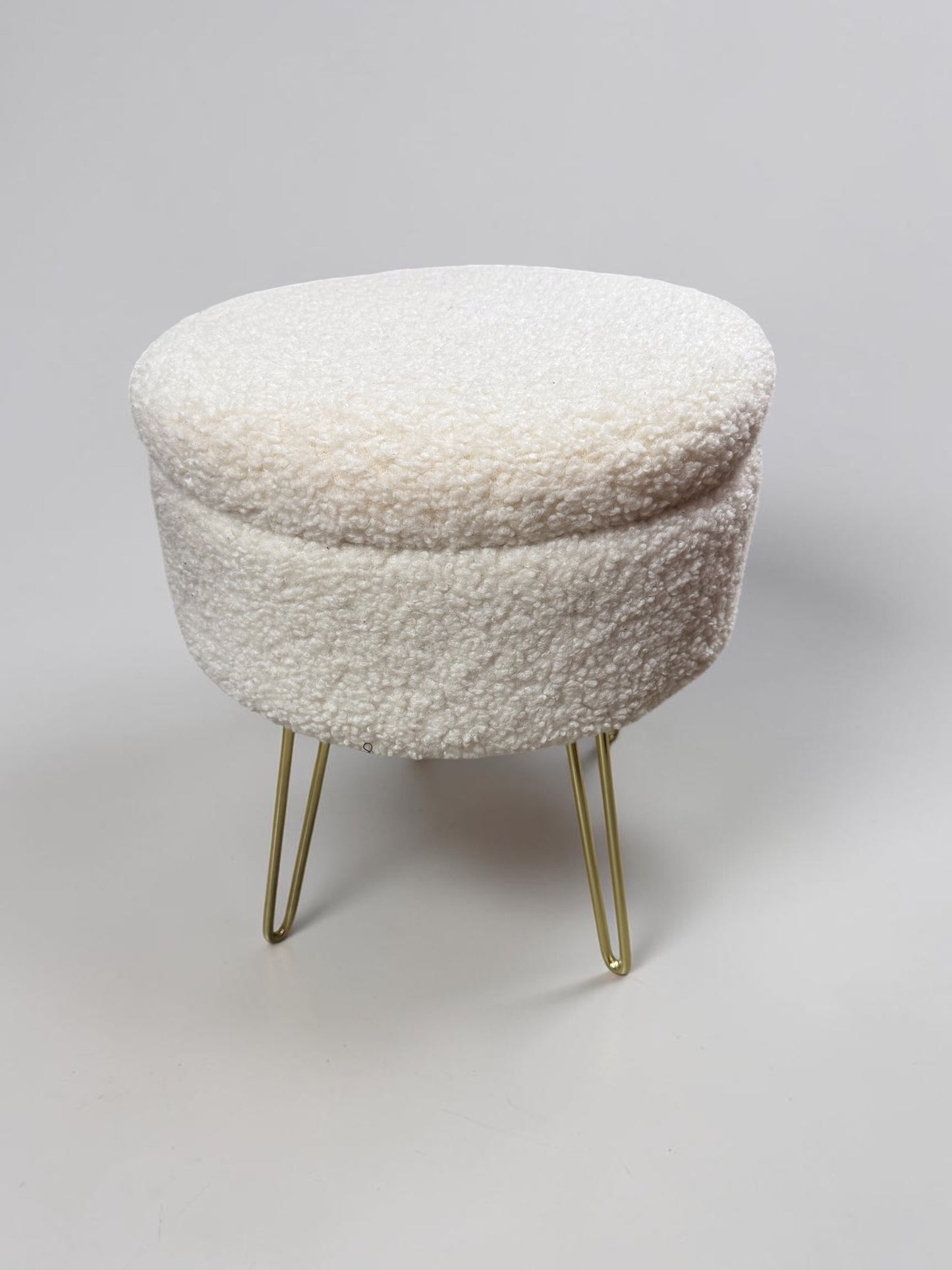 Faux Sherpa Storage Ottoman with Hairpin Legs