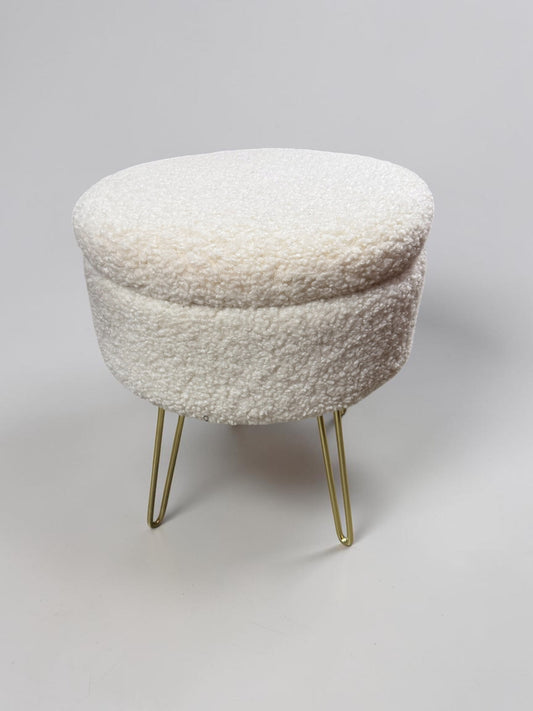 Faux Sherpa Storage Ottoman with Hairpin Legs