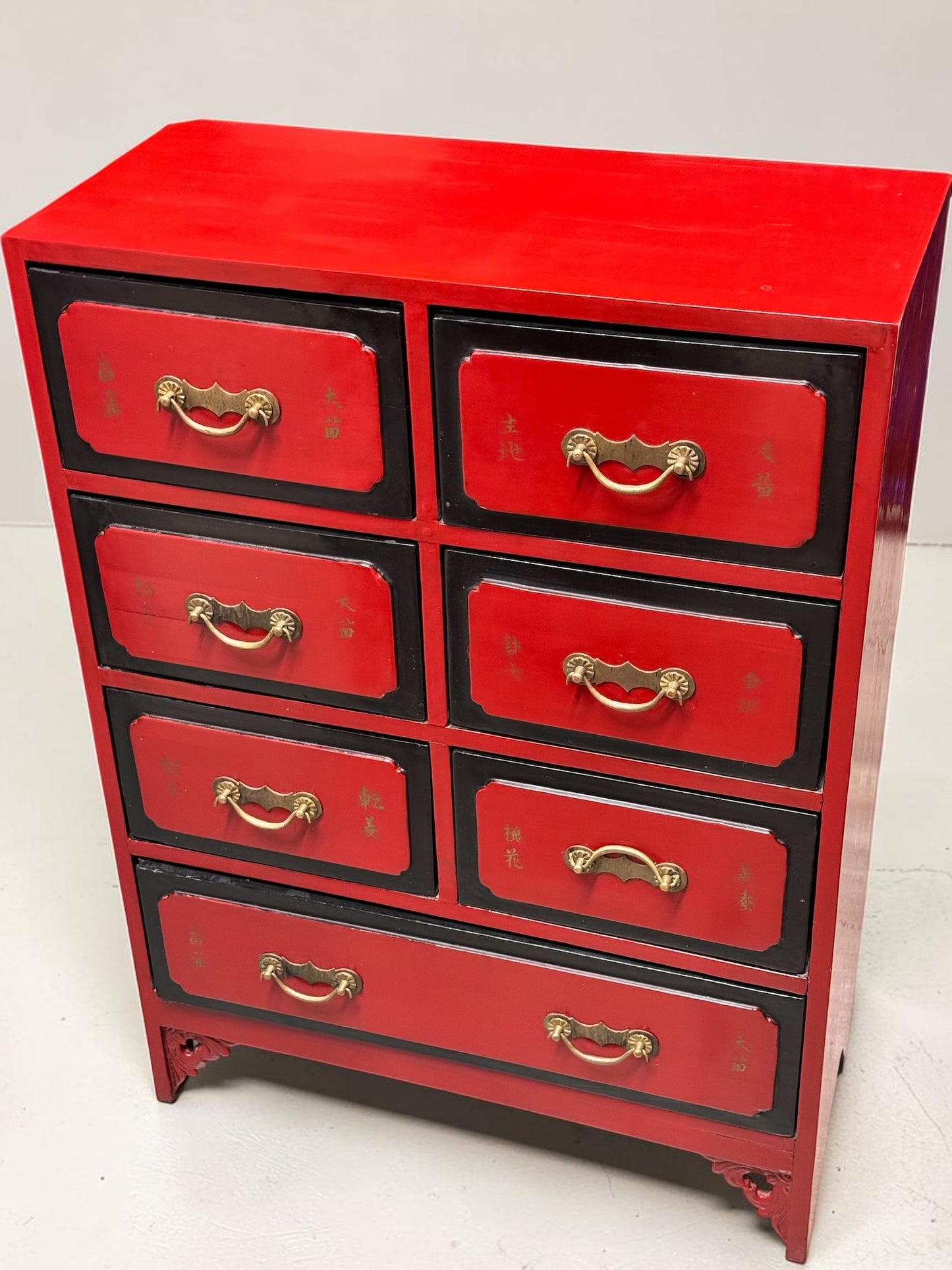Chinese-Style Red Lacquered 7-Drawer Apothecary Chest