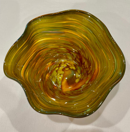 Handblown Wavy Edge Art Glass Bowl