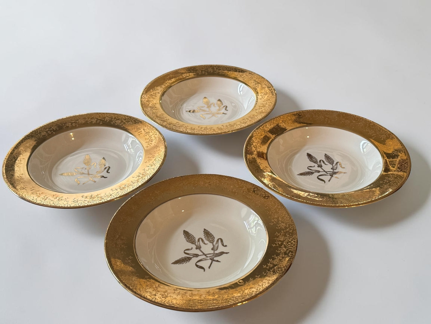 Royal Castle Gold Rim Wheat Pattern Soup Bowls, Set of 4, 8"