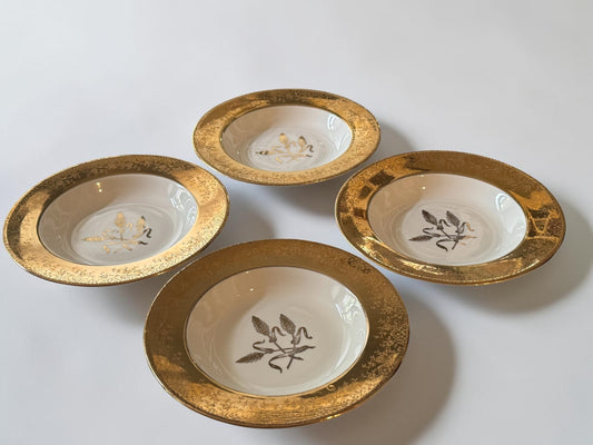 Royal Castle Gold Rim Wheat Pattern Soup Bowls, Set of 4, 8"