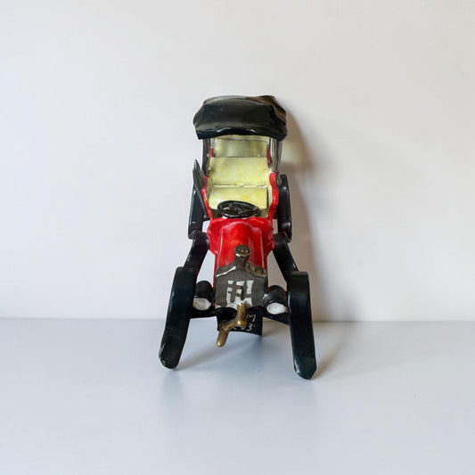 Vintage Italian Hand-Painted Ceramic "1908 Packard" Car Sculpture — Naive Folk Art, Signed Italy