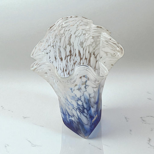 Hand Blown Blue & White Art Glass Vase