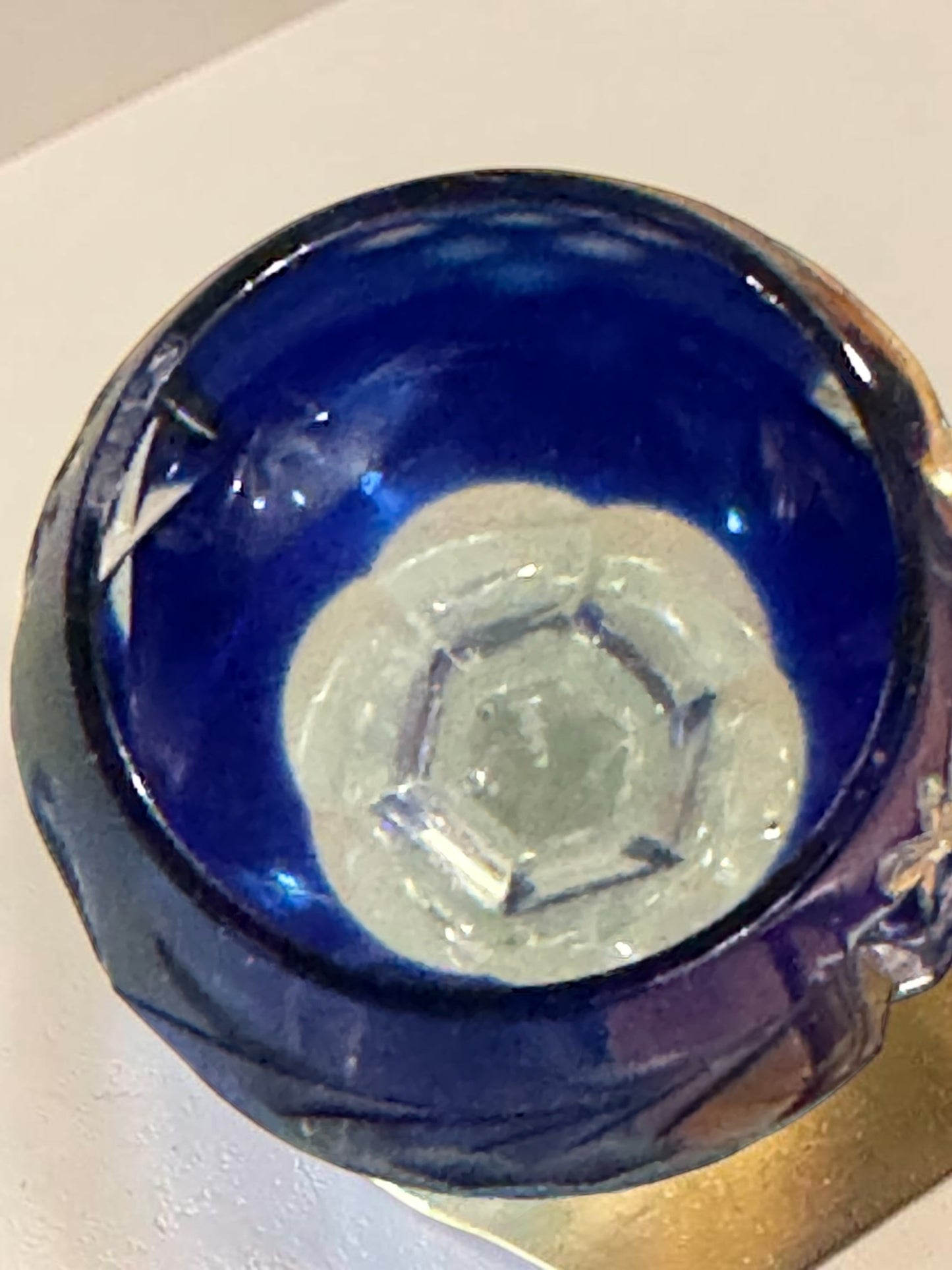 Vintage Bohemian Cut-to-Clear Crystal Liqueur Glasses — Pair, 5.25"H Amethyst & Cobalt Blue, Grape Motif
